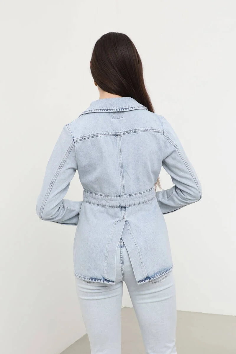 Banny Jeans Women's Long Sleeve Single Button Jean Jacket Light Blue
