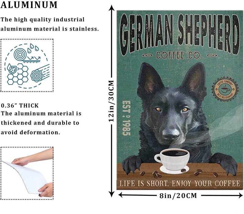 CCPARTON Metal Sign - Black German Shepherd Dog Coffee Company Vintage Retro Aluminum Sign for Home Cafe Kitchen - 8x12 Inches - Image 2
