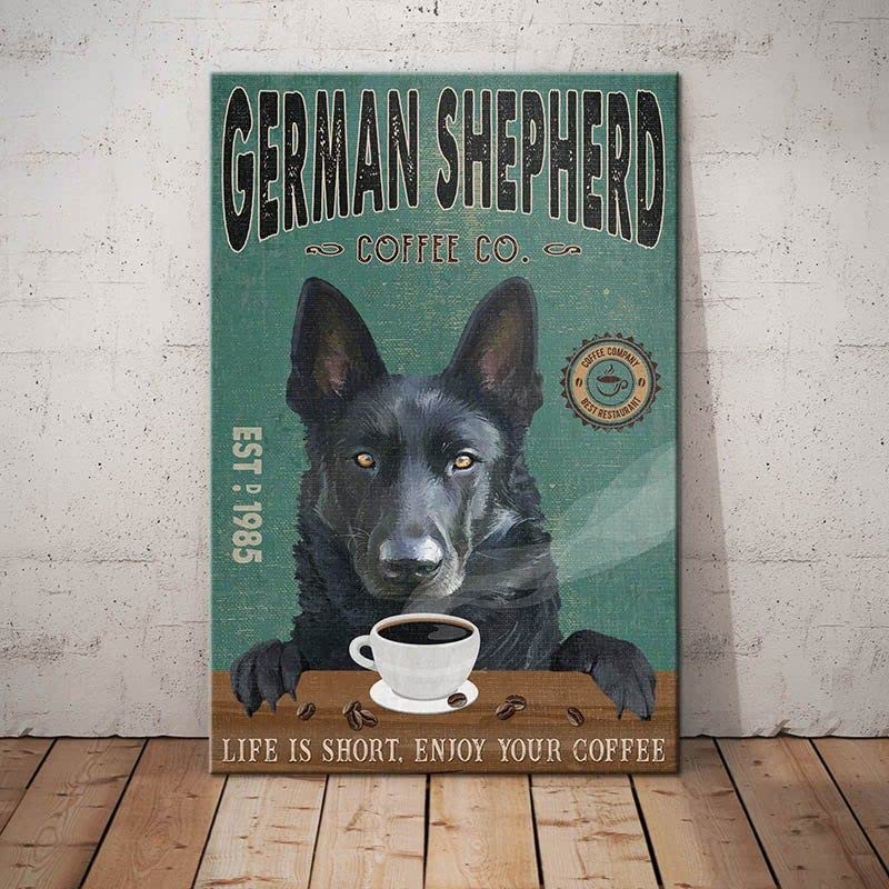 CCPARTON Metal Sign - Black German Shepherd Dog Coffee Company Vintage Retro Aluminum Sign for Home Cafe Kitchen - 8x12 Inches - Image 1