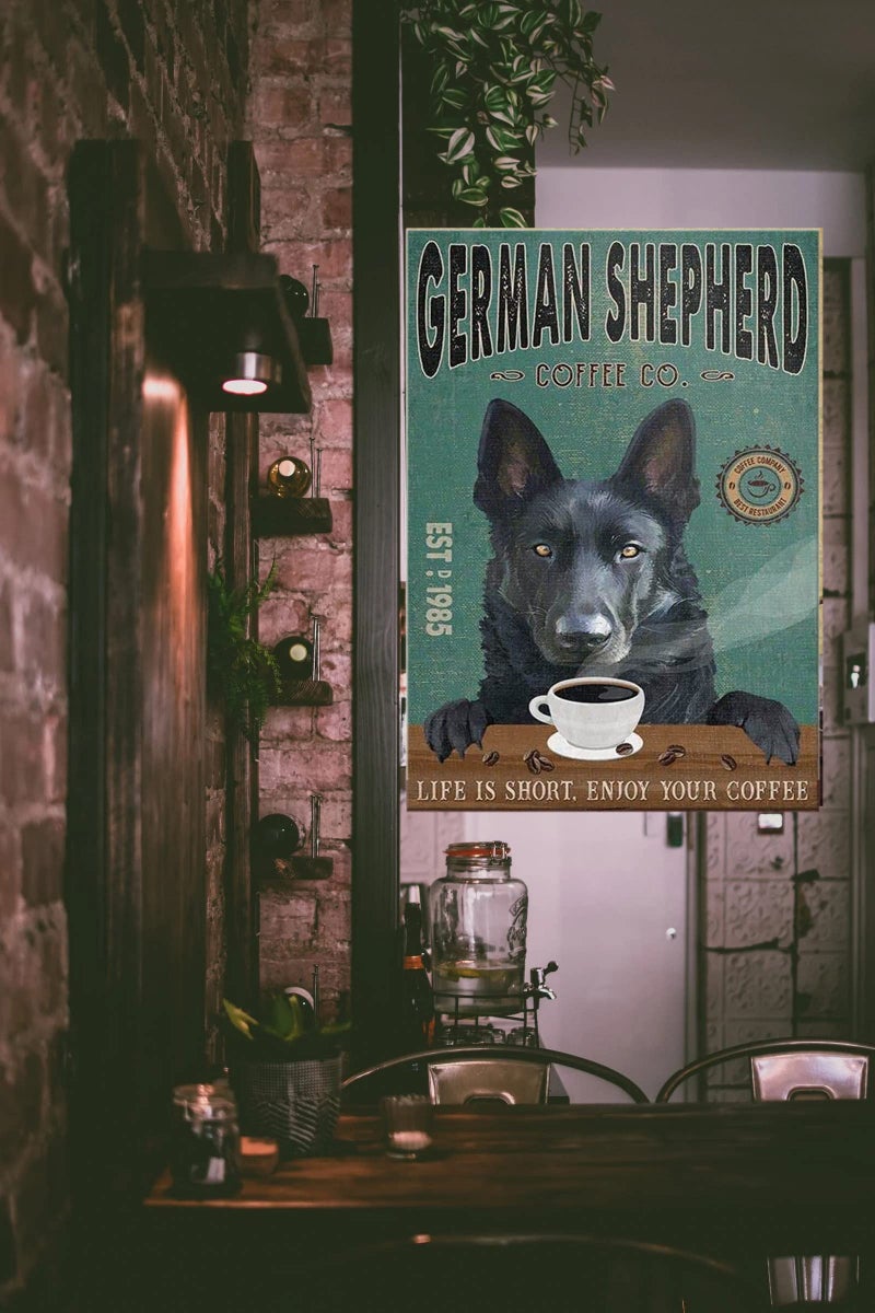 CCPARTON Metal Sign - Black German Shepherd Dog Coffee Company Vintage Retro Aluminum Sign for Home Cafe Kitchen - 8x12 Inches - Image 5