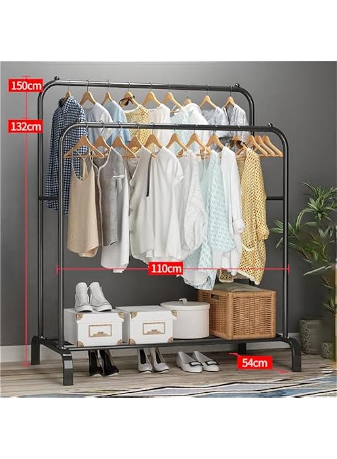 MIXDE Clothes Rack,1.5m High Double Rod Garment Rack with Storage Shelf,Clothes Display Rack,Portable Clothing Racks for Clothes Shoes Handbags,Multi-Purpose for Home Bedroom (Black) - Image 4