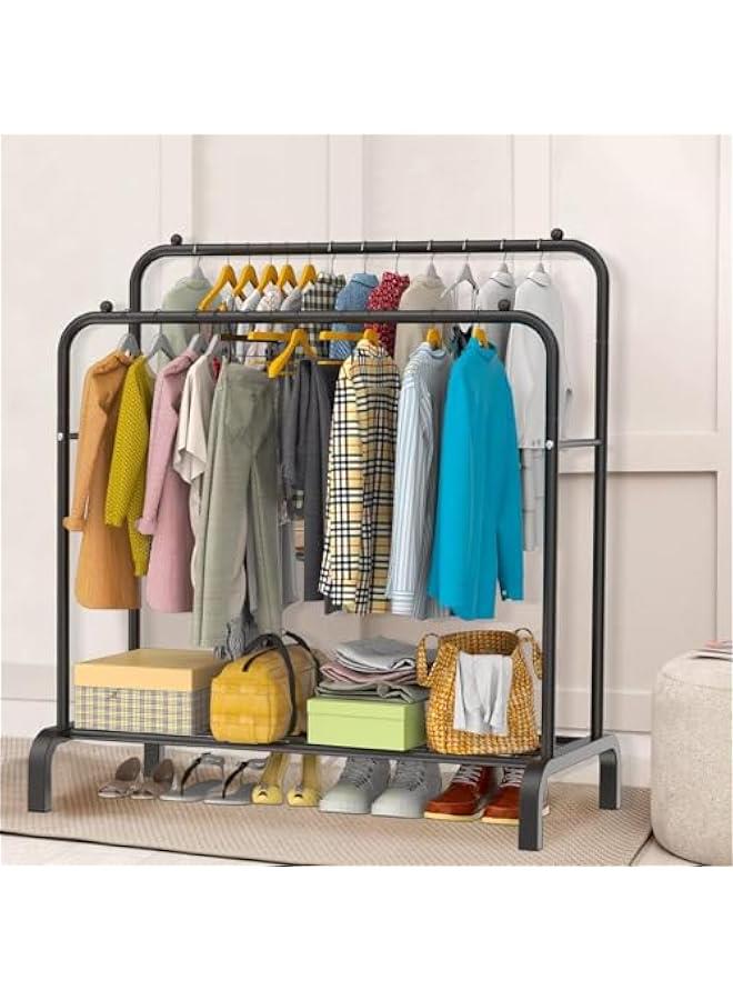 MIXDE Clothes Rack,1.5m High Double Rod Garment Rack with Storage Shelf,Clothes Display Rack,Portable Clothing Racks for Clothes Shoes Handbags,Multi-Purpose for Home Bedroom (Black) - Image 5