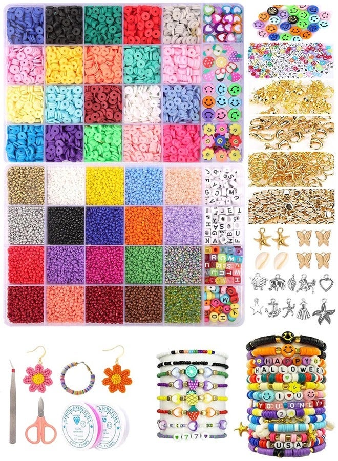 25,000pcs Glass Beads Clay Beads for Jewelry Making Kit, Preppy Bracelet Beads with Smiley Face Bead Letter Beads Charms Pendants, Heishi Beading Supplies Art Craft Set for Girl Kids DIY Handmade Gift - Image 1