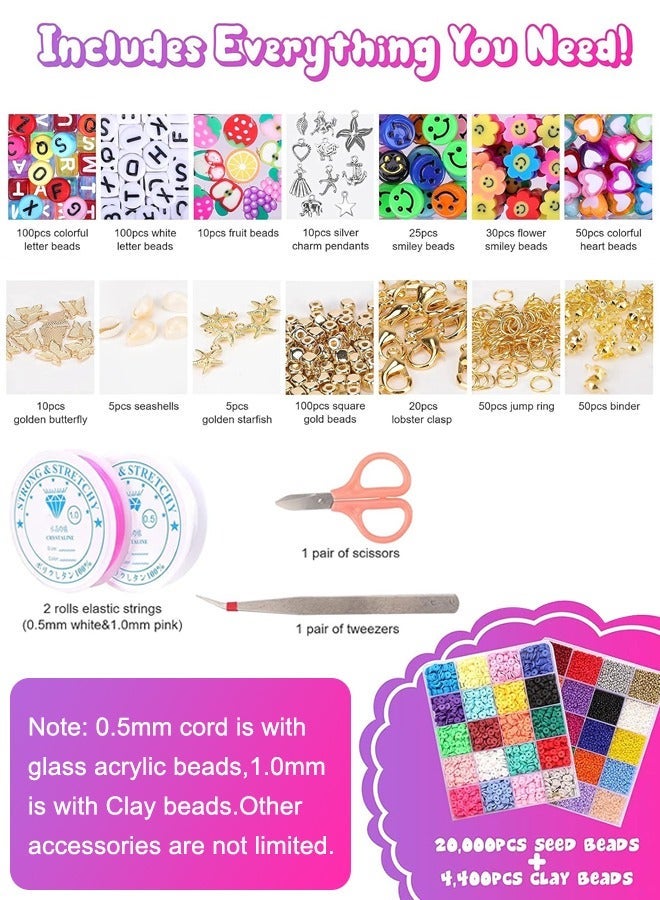 25,000pcs Glass Beads Clay Beads for Jewelry Making Kit, Preppy Bracelet Beads with Smiley Face Bead Letter Beads Charms Pendants, Heishi Beading Supplies Art Craft Set for Girl Kids DIY Handmade Gift - Image 2