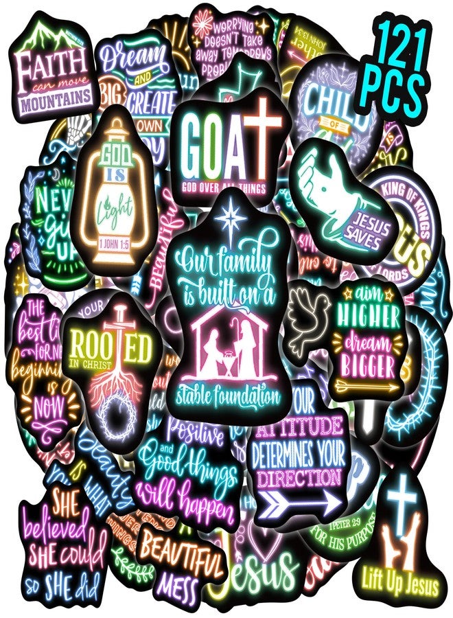 Robmoda 120 Pcs Neon Christian Bible Stickers for Water Bottle, Jesus Christ Faith Vinyl Waterproof Laptop Deals, Religious Christianity Christmas Thanksgiving Decor - Image 1