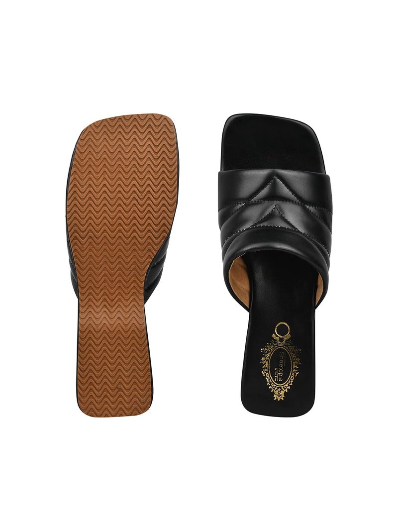 Shoetopia Women's Black Platform Wedge Sandals – Open Toe Slip-On Casual Slides with Cushioned Strap Comfortable EU41 - Image 5