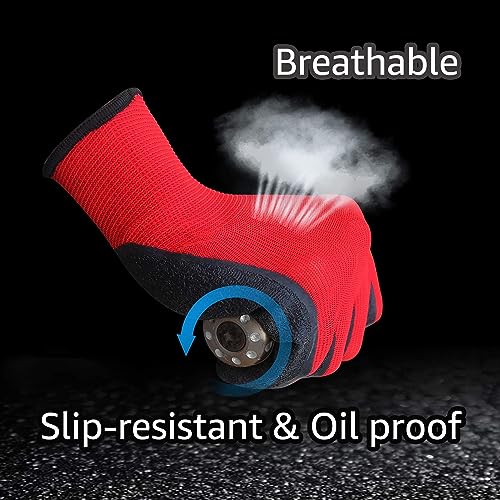 RK TRENDS Safety Gloves - Nylon Nitrile Coated Industrial & Home Cut Resistant Hand Gloves. (Black Red (Latex Coated), Pack of 84 Pairs) - Image 5