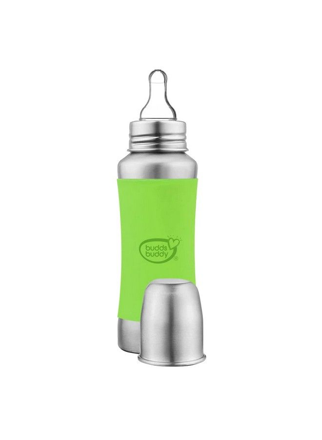 BuddsBuddy Stella Plus Neck New Born Baby Feeding Bottle Made With High Grade Stainless Steel ; Rust Free Feeding Bottle With Nipple ; Leak Proof Baby Bottle ; With Extra Spout Sipper ; 300 Ml ; Green - Image 3
