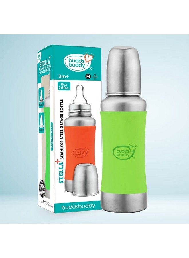 BuddsBuddy Stella Plus Neck New Born Baby Feeding Bottle Made With High Grade Stainless Steel ; Rust Free Feeding Bottle With Nipple ; Leak Proof Baby Bottle ; With Extra Spout Sipper ; 300 Ml ; Green - Image 5