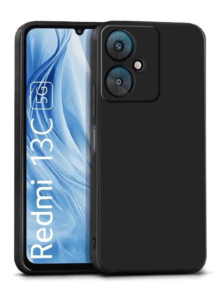 LIXES Xiaomi Redmi 13C 5G, Poco M6 5G Slim Ultra Soft Rubberised Back Cover, Inner Velvet Fabric Lining, Matte Silicone Flexible Camera Protection, Black - Image 1