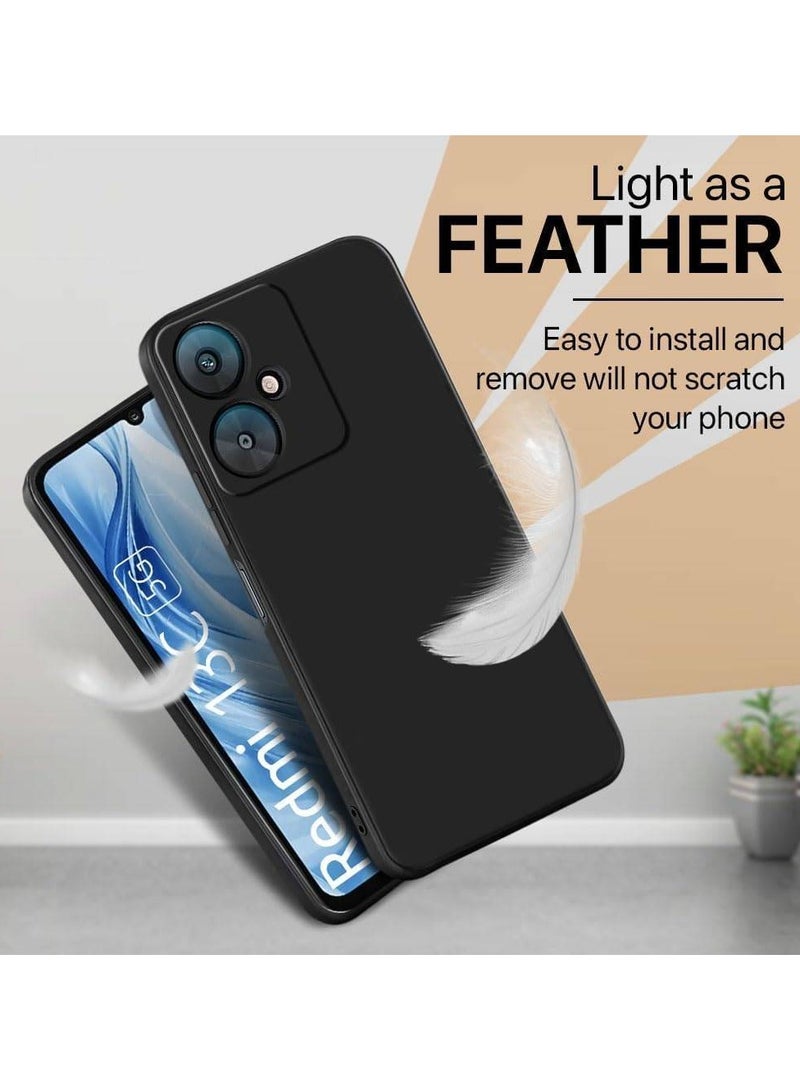 LIXES Xiaomi Redmi 13C 5G, Poco M6 5G Slim Ultra Soft Rubberised Back Cover, Inner Velvet Fabric Lining, Matte Silicone Flexible Camera Protection, Black - Image 2
