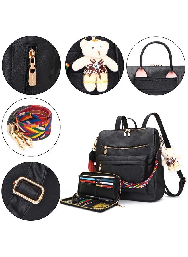 Soperwillton Women Backpack Purse Multipurpose Design Handbags Shoulder Bag PU Leather Travel bag Backpack Set 2pcs - Image 3