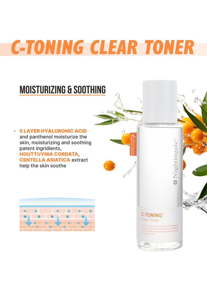 nightingale Korean C-Toning Clear Toner Mild, 200 ml - Skincare Moisturizing Nourishing Hydrating Essence Toner AHA, BHA, PHA, Vitamin C  - Image 3