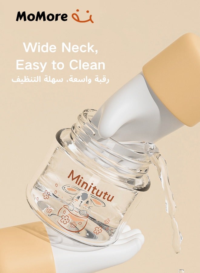 Minitutu Pack of 2 Anti-Colic Glass Feeding Bottle for Newborn with Breast-Like Nipples and Silicone Anti Drop base, 80ml, 0M+, Wide-Neck(Pink&Green) - Image 2