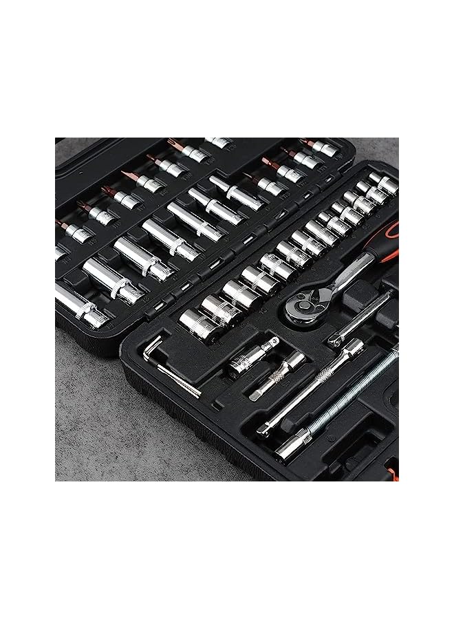 promass 53 Piece 1/4 Socket Wrench Set, 72 Teeth Quick Release Ratchet Wrench Set with Flexible Extension Rods, Driver Bits Metric Tool, CRV Sockets/Deep Sockets, Mechanical Tool Set for Home/Car - Image 5