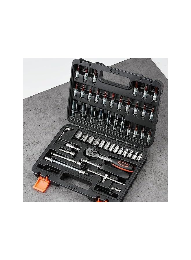 promass 53 Piece 1/4 Socket Wrench Set, 72 Teeth Quick Release Ratchet Wrench Set with Flexible Extension Rods, Driver Bits Metric Tool, CRV Sockets/Deep Sockets, Mechanical Tool Set for Home/Car - Image 2