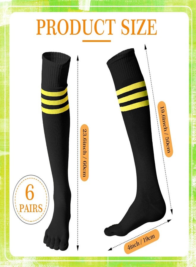 Sureio 6 Pairs Neon Knee High Toe Socks Christmas Women Neon Knee High Separated Toe Striped Athletic Sock Sport X-Mas Gift(Mixed Colors) - Image 2