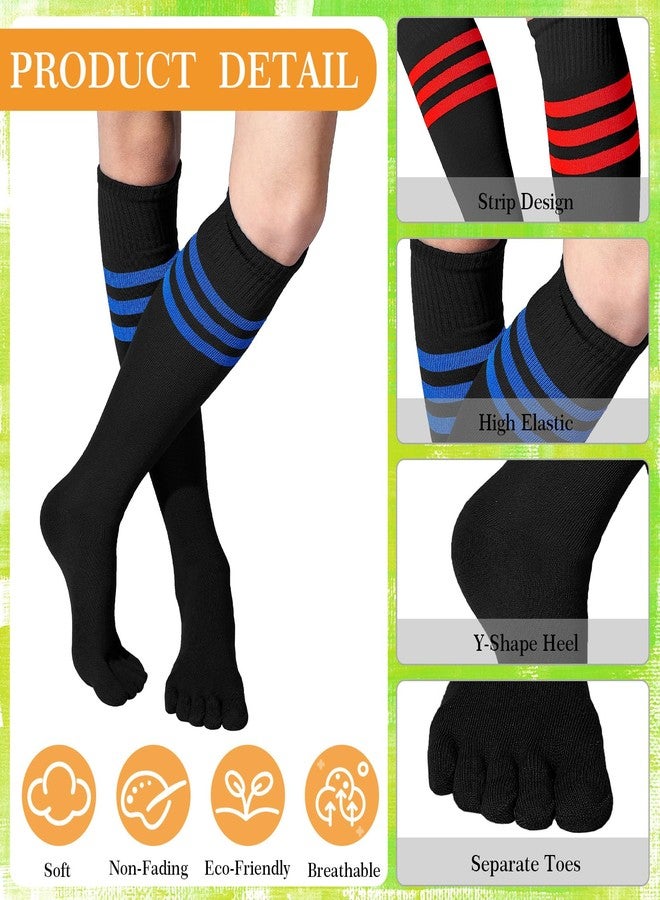 Sureio 6 Pairs Neon Knee High Toe Socks Christmas Women Neon Knee High Separated Toe Striped Athletic Sock Sport X-Mas Gift(Mixed Colors) - Image 3