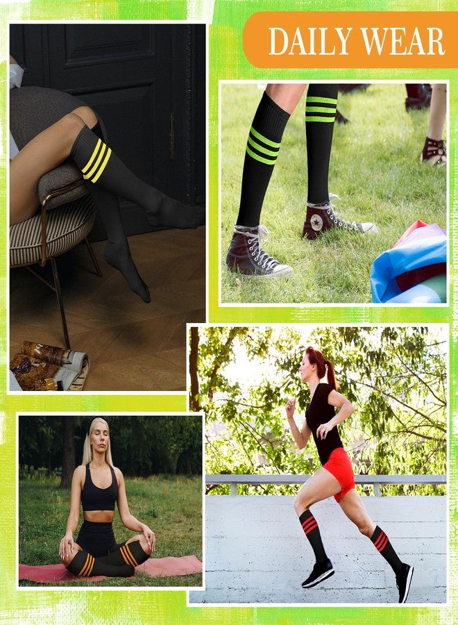 Sureio 6 Pairs Neon Knee High Toe Socks Christmas Women Neon Knee High Separated Toe Striped Athletic Sock Sport X-Mas Gift(Mixed Colors) - Image 5