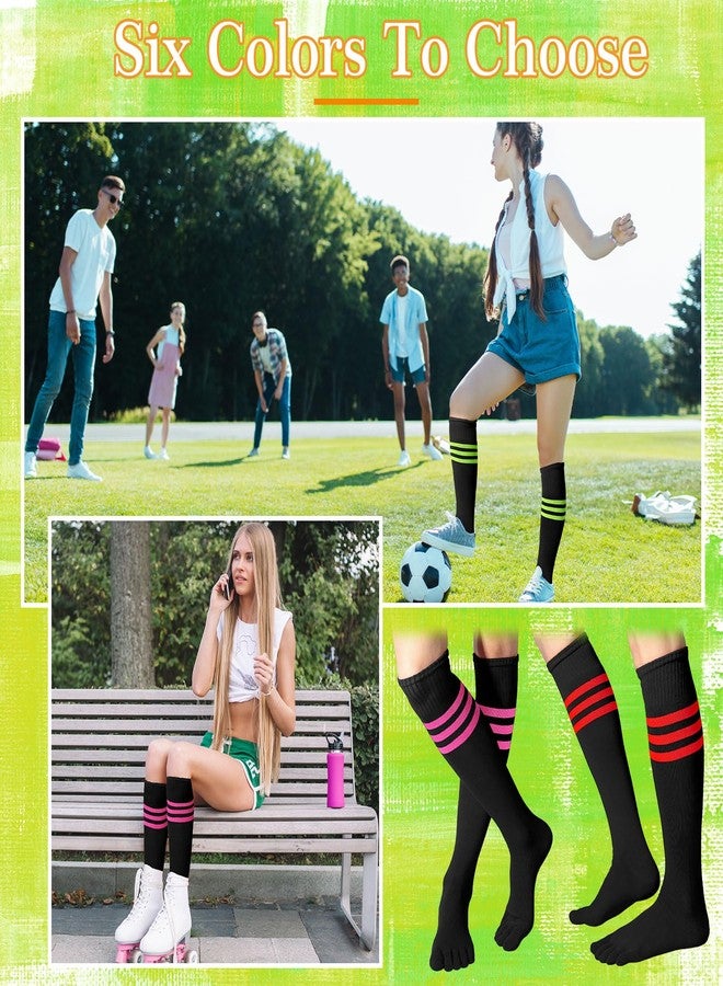 Sureio 6 Pairs Neon Knee High Toe Socks Christmas Women Neon Knee High Separated Toe Striped Athletic Sock Sport X-Mas Gift(Mixed Colors) - Image 4