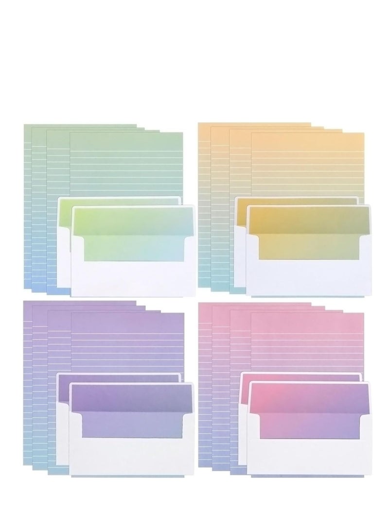 Excefore Envelopes, Watercolor Stationery Set with Envelopes, 16 Lined Paper Sheets + 8 Envelopes, Gradient Colors Stationery Paper for Writing Letter Poems Invitations Best Wishes - Image 1