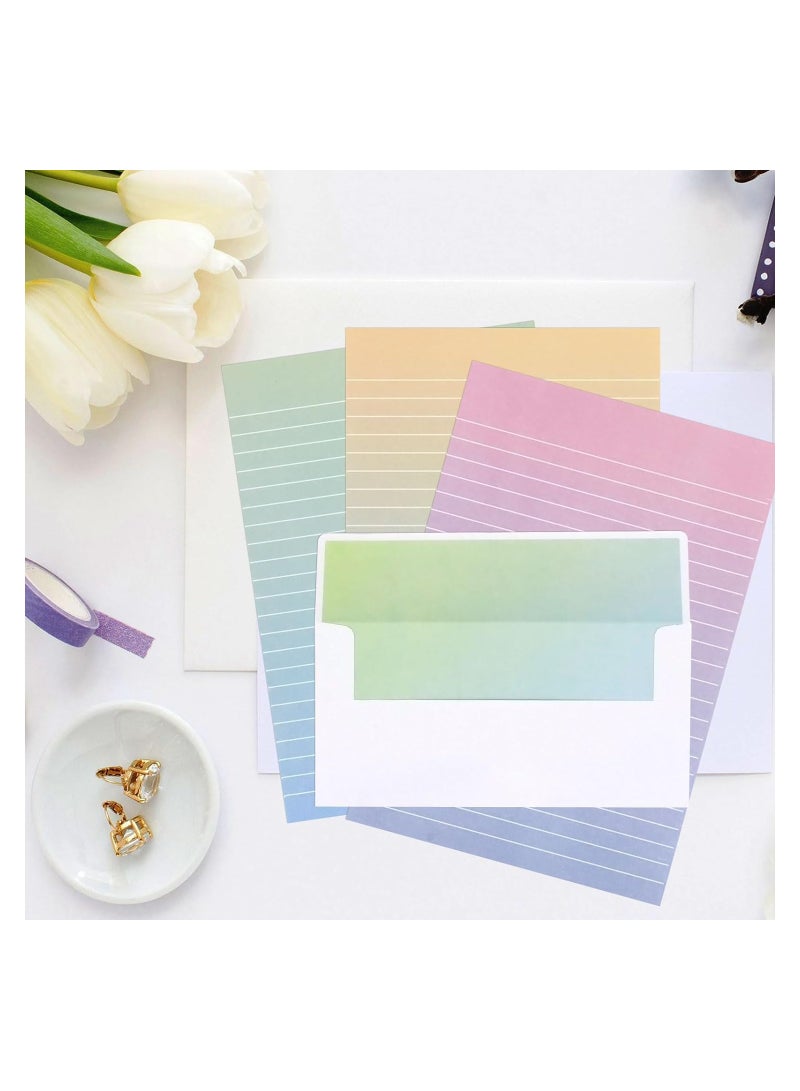 Excefore Envelopes, Watercolor Stationery Set with Envelopes, 16 Lined Paper Sheets + 8 Envelopes, Gradient Colors Stationery Paper for Writing Letter Poems Invitations Best Wishes - Image 2