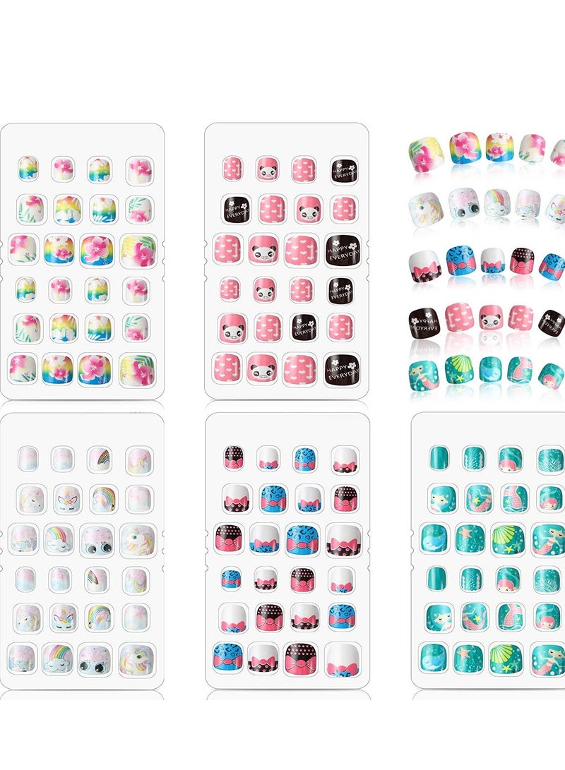 Kids Press on Nails Children Fake Artificial Tips Girls Full Cover Short False Fingernails for Decoration 120 Pieces - Image 1
