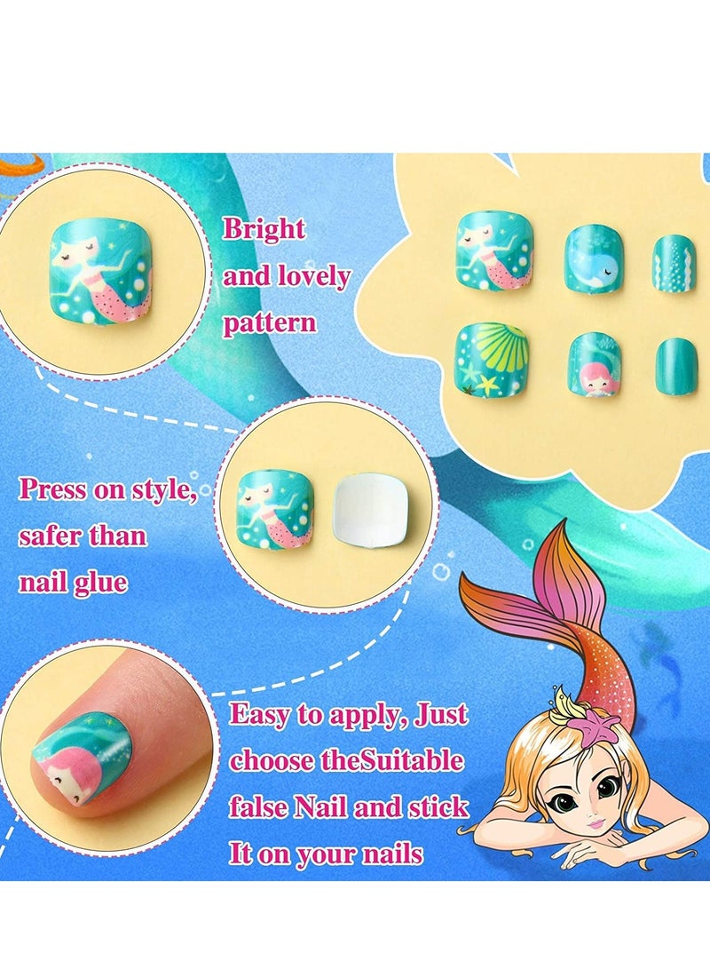Kids Press on Nails Children Fake Artificial Tips Girls Full Cover Short False Fingernails for Decoration 120 Pieces - Image 3