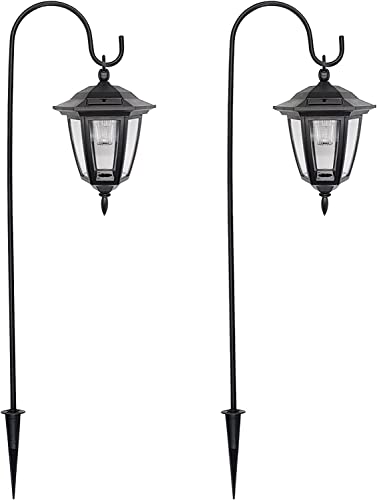 MAGGIFT 34 Inch Hanging Solar Lights, Decorative Garden Lanterns with 2 Shepherd Hooks, Solar Powered Coach Lights, Warm White LED Outdoor Lighting for Landscape, Yard, Pathway and Patio, 2 Pack - Image 1