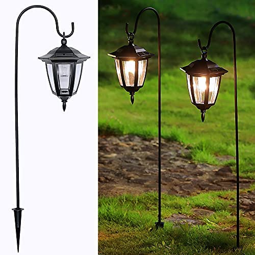 MAGGIFT 34 Inch Hanging Solar Lights, Decorative Garden Lanterns with 2 Shepherd Hooks, Solar Powered Coach Lights, Warm White LED Outdoor Lighting for Landscape, Yard, Pathway and Patio, 2 Pack - Image 2