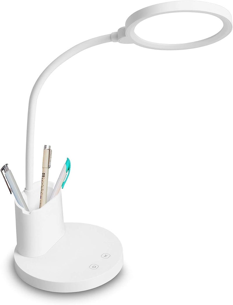 CONSILA EyeCaring Clip on Lights 3 Modes Night Bed Lamp Long Flexible GooseNeckMetal Swing Arm Architect Task Black LED Desk lamp with Clamp Round Study Lamp with Pen Holder - Image 1