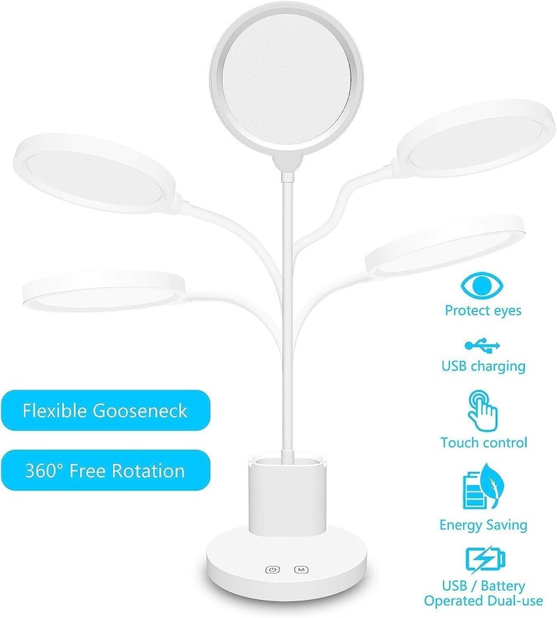 CONSILA EyeCaring Clip on Lights 3 Modes Night Bed Lamp Long Flexible GooseNeckMetal Swing Arm Architect Task Black LED Desk lamp with Clamp Round Study Lamp with Pen Holder - Image 2