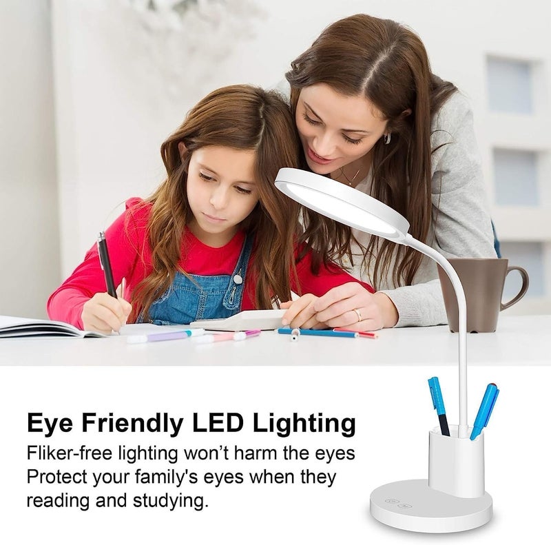 CONSILA EyeCaring Clip on Lights 3 Modes Night Bed Lamp Long Flexible GooseNeckMetal Swing Arm Architect Task Black LED Desk lamp with Clamp Round Study Lamp with Pen Holder - Image 5