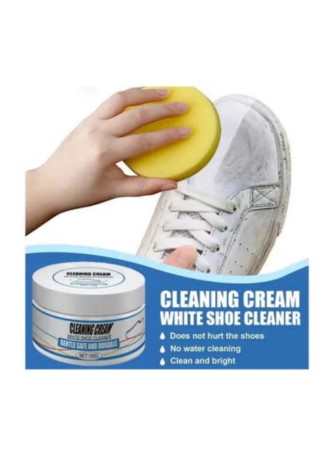 Meetion 1-Box 100g White Shoes Cleaning Cream with Sponge,Shoes Whitening Remove Stain Cleaner,Anti-Dirty Sneaker Cleaning Tool - Image 1