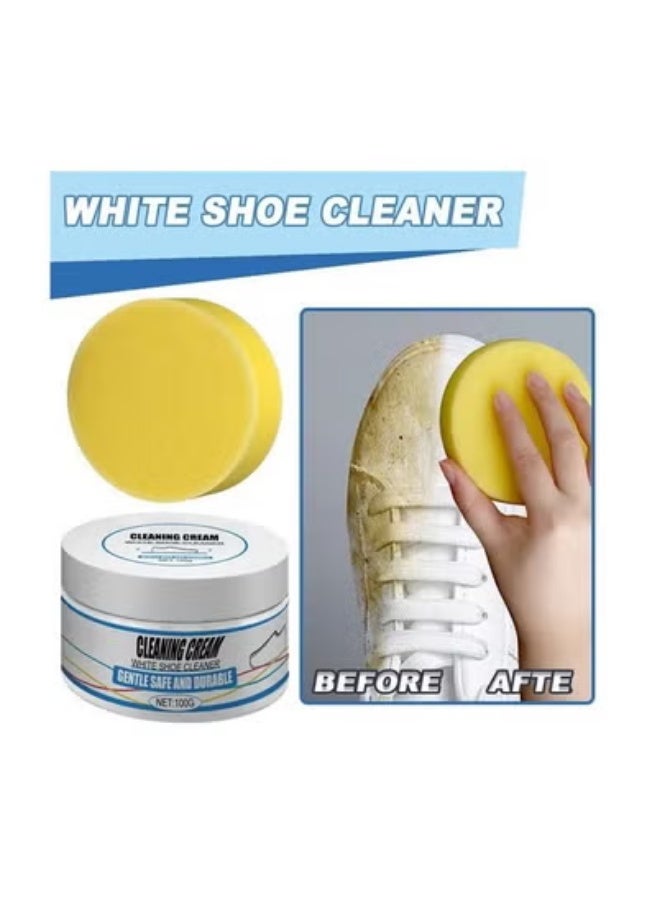 Meetion 1-Box 100g White Shoes Cleaning Cream with Sponge,Shoes Whitening Remove Stain Cleaner,Anti-Dirty Sneaker Cleaning Tool - Image 3
