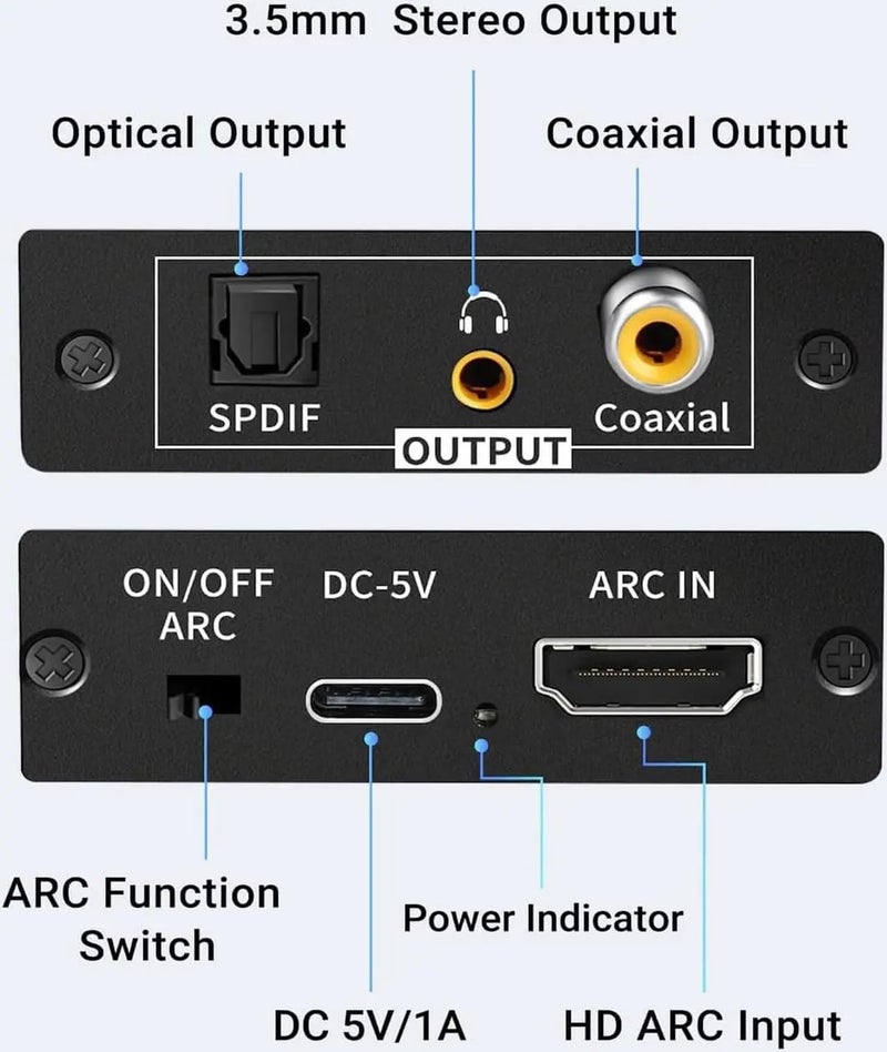 Microware HDMI eARC/ARC Audio Extractor, HDMI(ARC) to Toslink + Coaxial + 3.5mm Converter Out,HDTV Audio Converter Adapter Audio Splitter Support Dolby@5.1, DTS@5.1, Dolby AC3,DSD,PCM,LPCM - Image 2