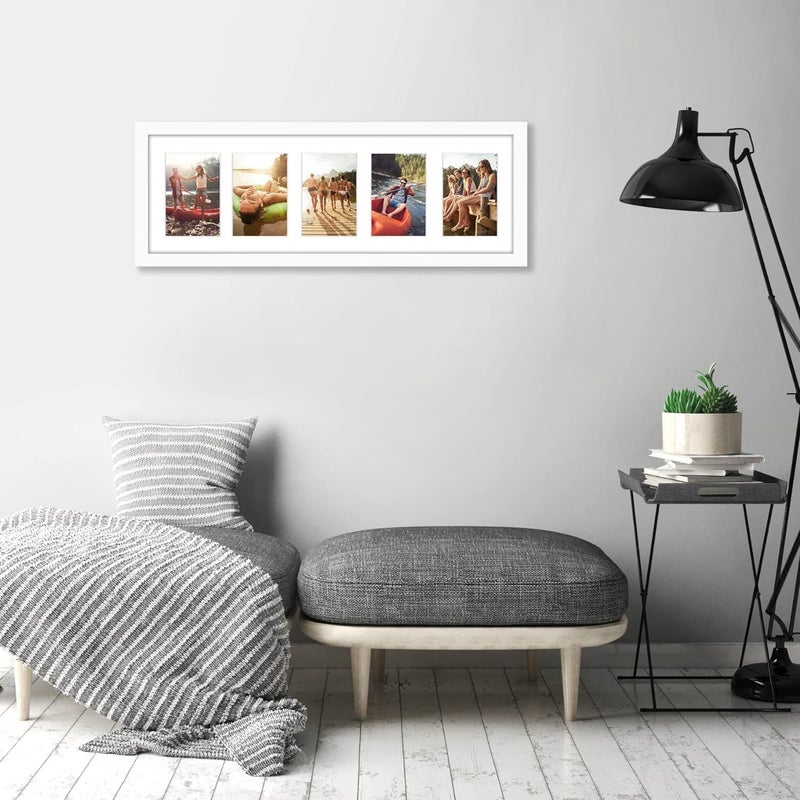 Americanflat 4x6 Collage Picture Frame with ShatterResistant Glass  Fits Five 4x6 Photos or Use as One 8x24 Picture Frame  Signature Collection  Collage Frames for Wall Display  White - Image 2
