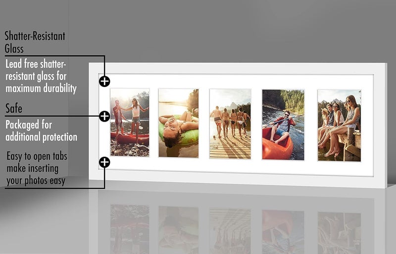 Americanflat 4x6 Collage Picture Frame with ShatterResistant Glass  Fits Five 4x6 Photos or Use as One 8x24 Picture Frame  Signature Collection  Collage Frames for Wall Display  White - Image 5