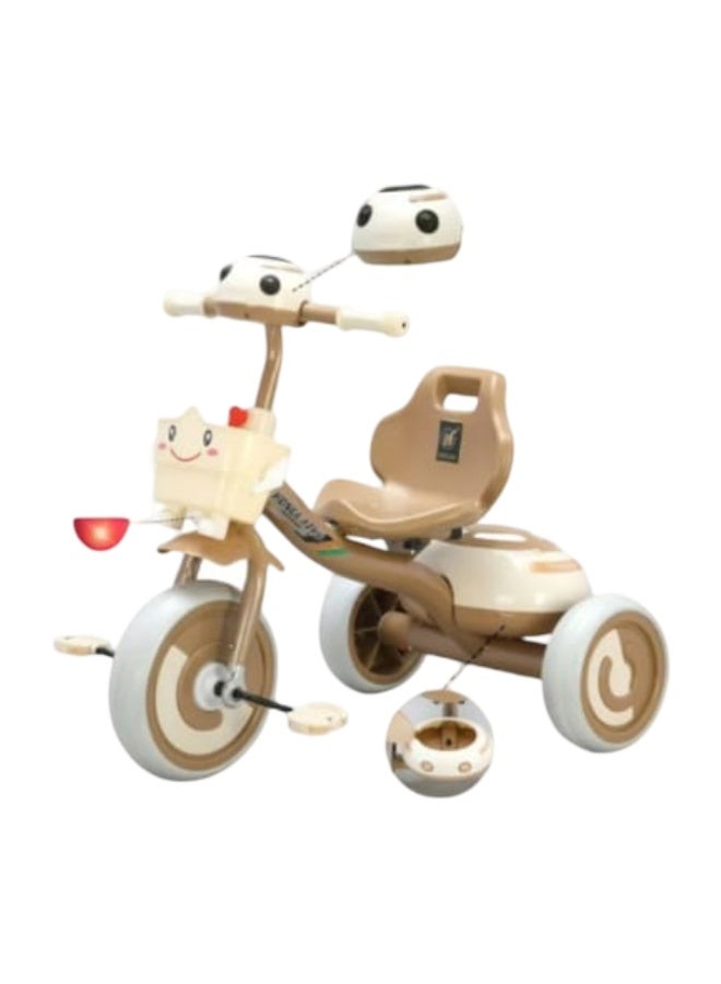 دراجة ثلاثية عجلات للأطفال باللون البيج، مزودة بسلة لتخزين الأغراض ومقبض أمان - متينة وآمنة وممتعة للأطفال الصغار. - Image 1
