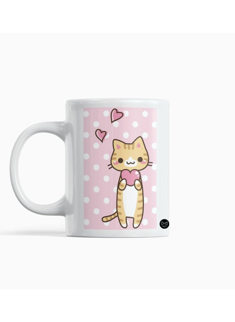 Reeman Design White mug with cat design print 
