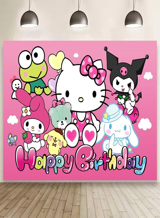 BNFUO Pink Cat And Friends Birthday Decorations,Girls Princess Happy Birthday Banner Backdrop for Kids Birthday Party Supplies (5x3ft) - Image 2