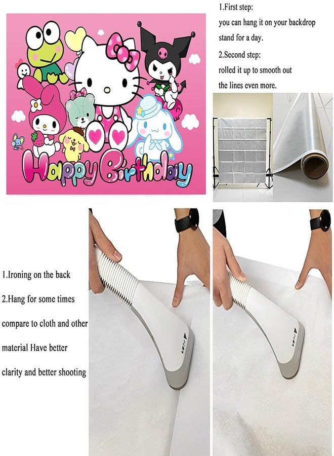 BNFUO Pink Cat And Friends Birthday Decorations,Girls Princess Happy Birthday Banner Backdrop for Kids Birthday Party Supplies (5x3ft) - Image 4