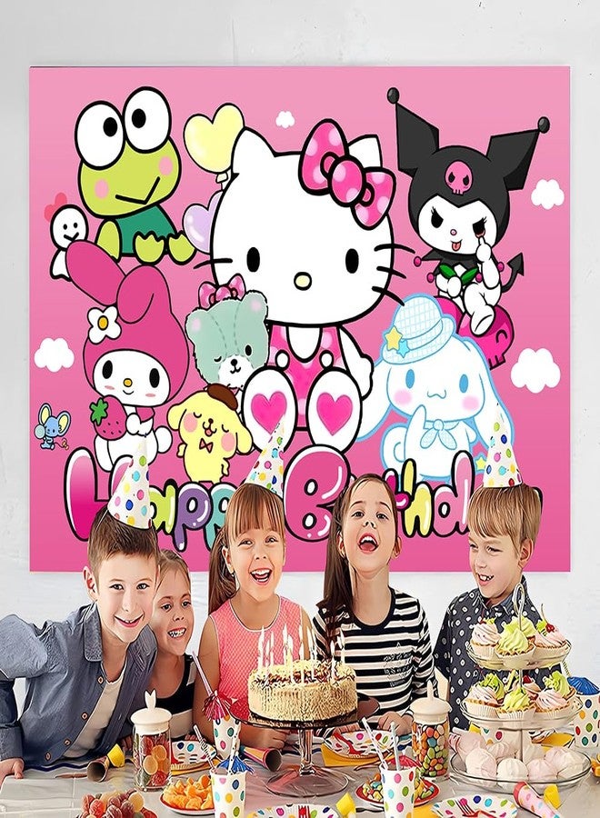 BNFUO Pink Cat And Friends Birthday Decorations,Girls Princess Happy Birthday Banner Backdrop for Kids Birthday Party Supplies (5x3ft) - Image 3