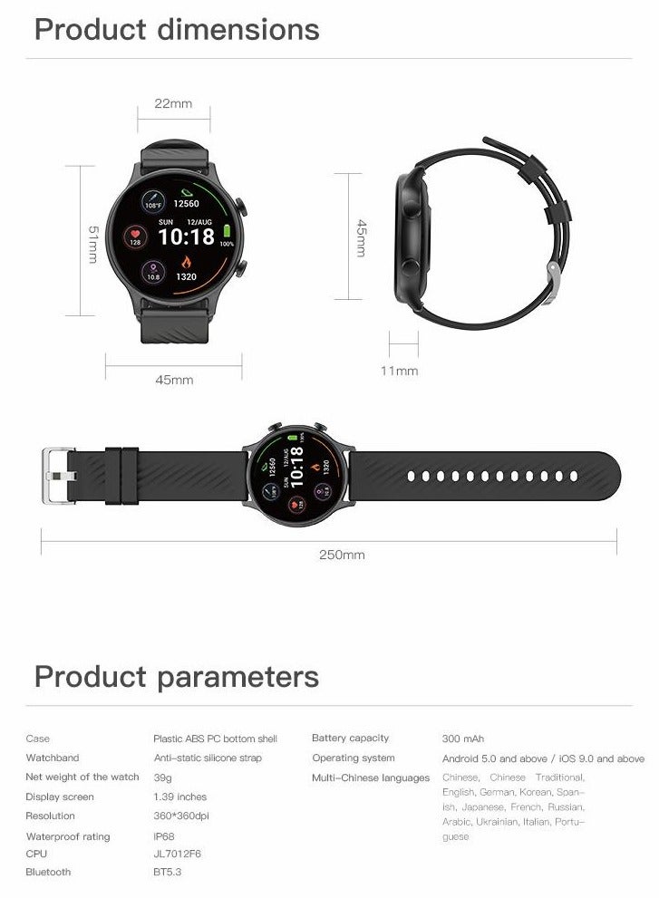 TCH Z20 Smart Watch 1.oni39” HD Full Touch Display, Bluetooth 5.3 Calling, IP68 Waterproof, JL7012F6 Chipset, Heart Rate & Blood Oxygen Mtor, 123 Sports Modes, GPS, 7 Days Battery Life, Da Fit App Support - Image 5
