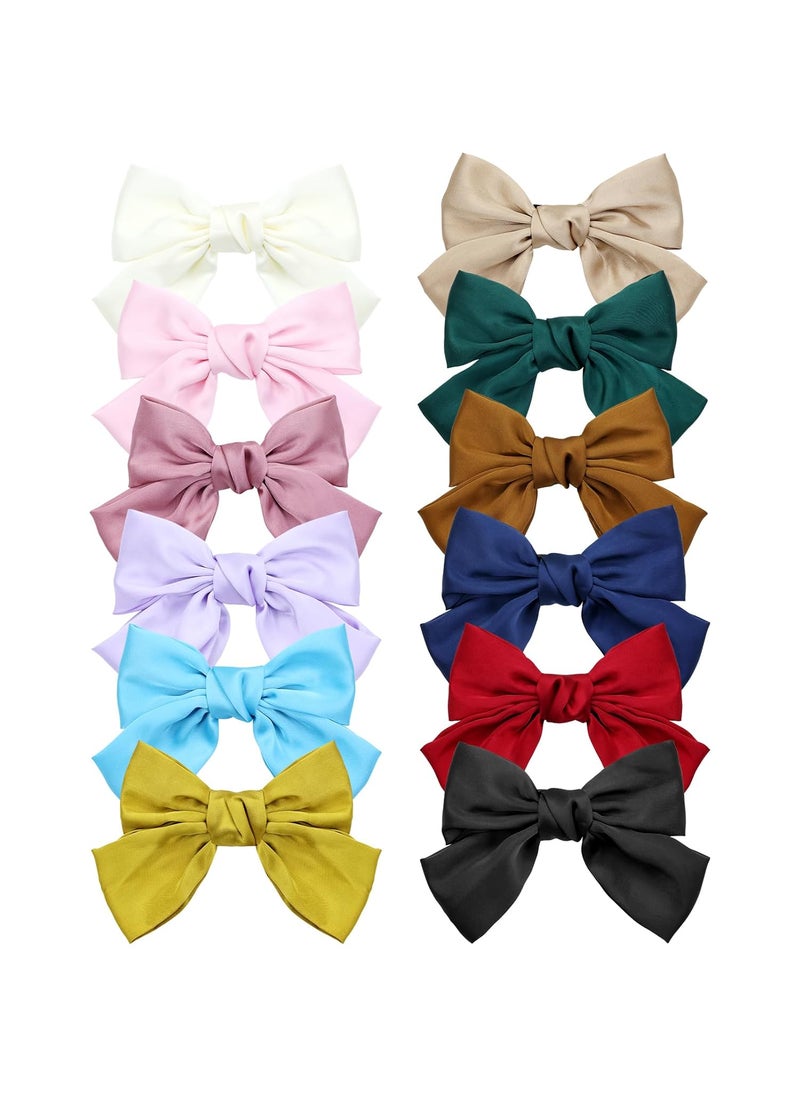 Cinaci Cinaci 12 Pack Handmade 8 Inch Big Large Satin Hair Bow Metal Snap Spring Alligator Hair Clips Barrettes Hairpins Christmas Red Green Hair Bows Accessories for Women Girls Teens 