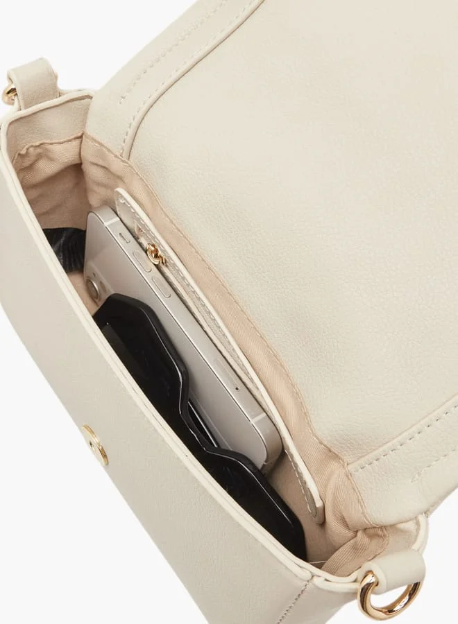 MISSY Women Logo Embossed Crossbody Bag with Detachable Strap and Flap Closure