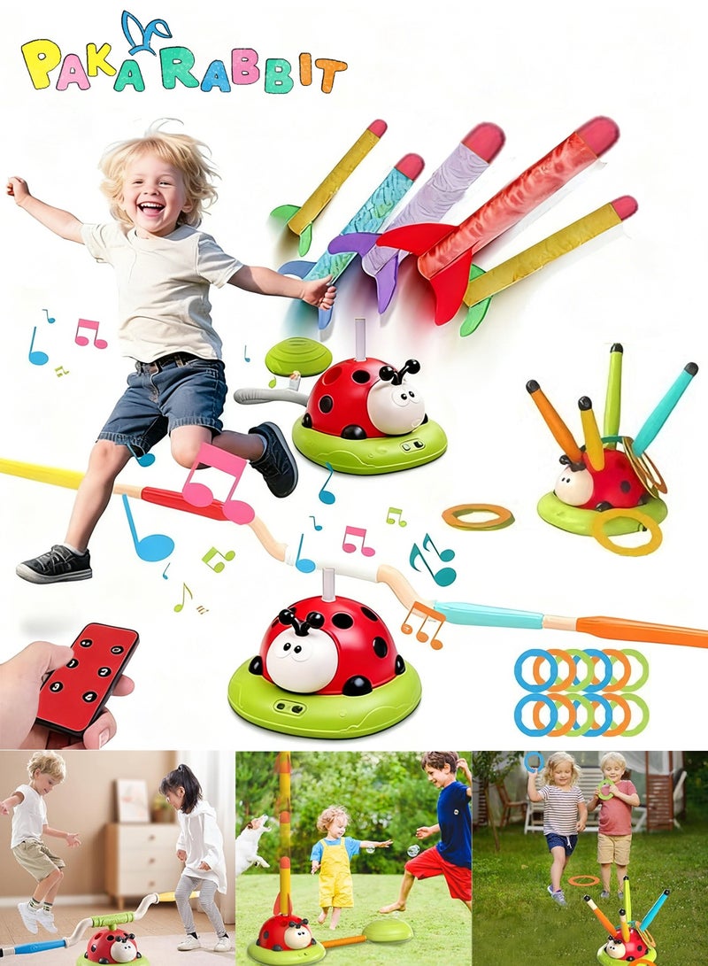 Paka Rabbit 3 in 1 Musical Jump, Toss Ring Game Toy and Rocket Launcher for Kids Outdoor Toys with Remote Control, Indoor Outside Birthday Gifts Kids Girls Boys Toys for Kids Ages 3+ Kids - Image 1