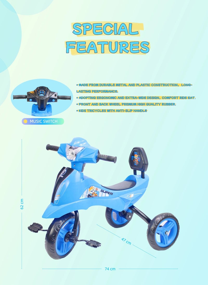 EASY FUTURE Baby Cycle (Blue Red Pink Can Choose) – kids Tricycle, Baby Bicycle Ride-On Toy Tricycle for Kids, Baby Tricycle with Light and Music, Package Include Protective Gear Set - Image 2