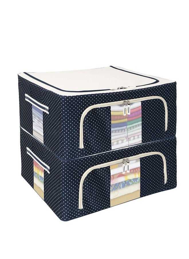 FLYNGO FLYNGO Foldable Steel Frame Clothes Organizer Storage Box For Wardrobe, Saree, Shirts, And Blankets (44 Ltr - Pack Of 2, Oxford Fabric), Blue  - Image 1