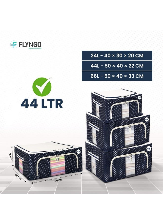 FLYNGO FLYNGO Foldable Steel Frame Clothes Organizer Storage Box For Wardrobe, Saree, Shirts, And Blankets (44 Ltr - Pack Of 2, Oxford Fabric), Blue  - Image 3